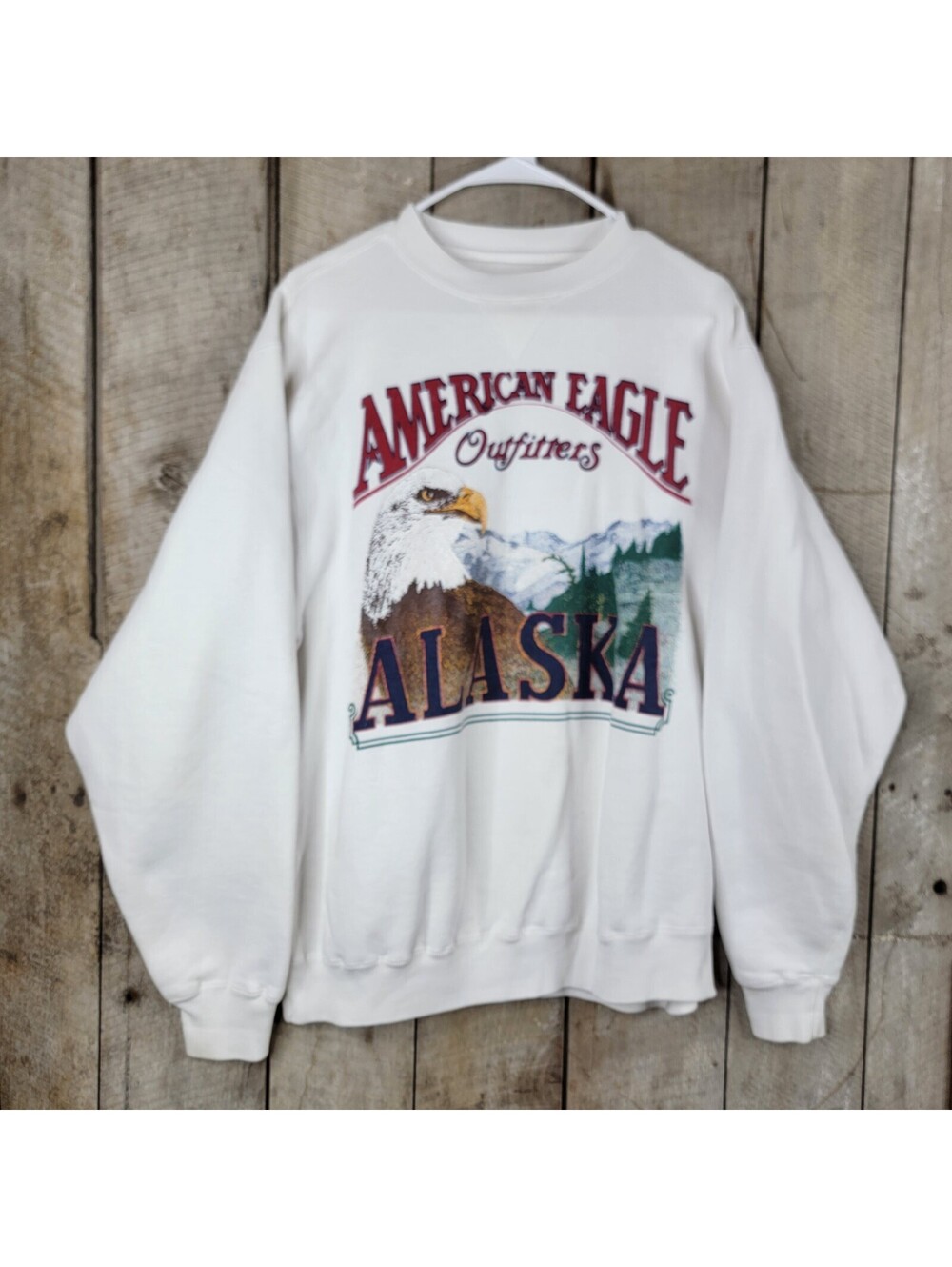American Eagle Outfitters Alaska Eagle Sweatshirt Graphic White Large